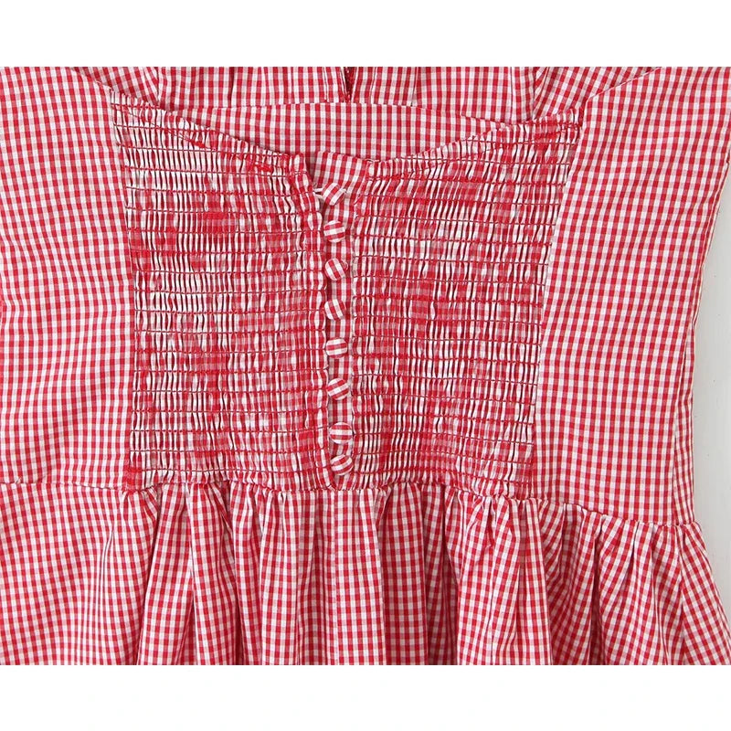 Sexy Backless Halter Red Plaid Dresses