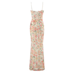 Sexy Romantic Floral Print Corset Maxi Dresses