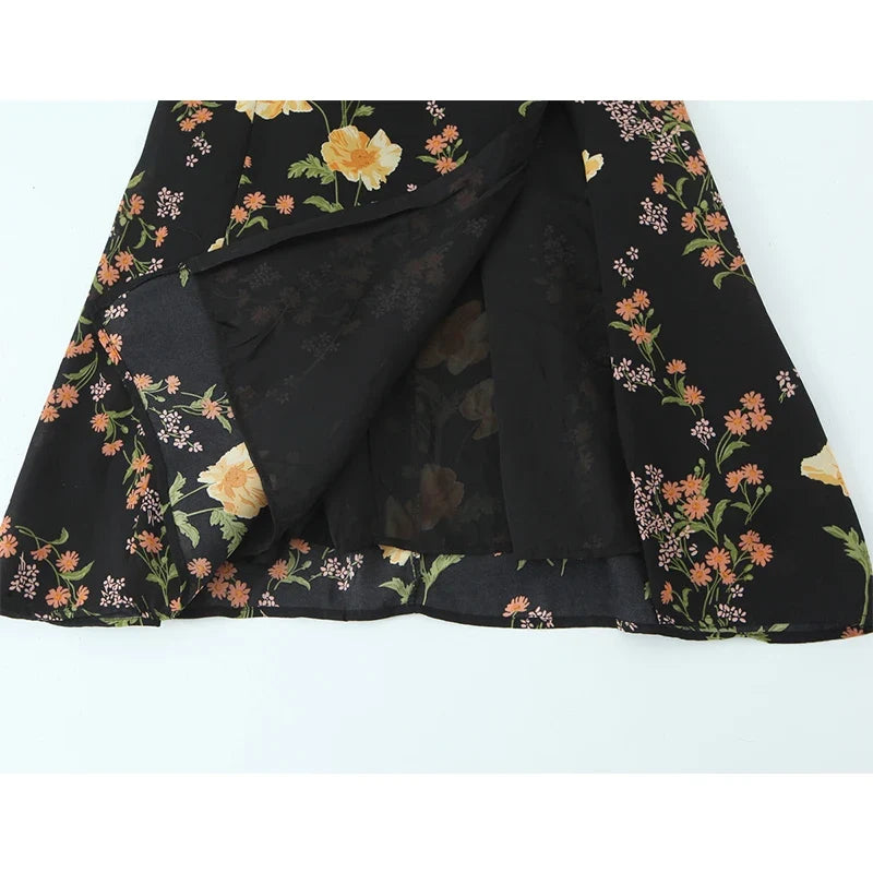 French Style Vintage Floral Print Sling Dresses