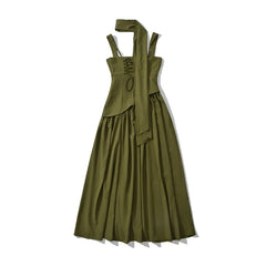 Sexy Slit Elegant With Scarf Sling Party Dresses Lace Up Bandage Back Fit And Flare Dresses