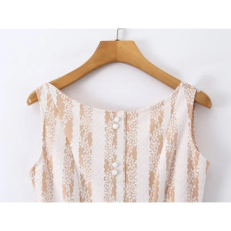 Elegant Girls O Neck Sleeveless Sexy Backless Lace Dresses Summer Chic Lady Cocktail Party Vestidos