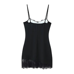 Spaghetti Straps Lace Patchwork Black Mini Sexy Dresses