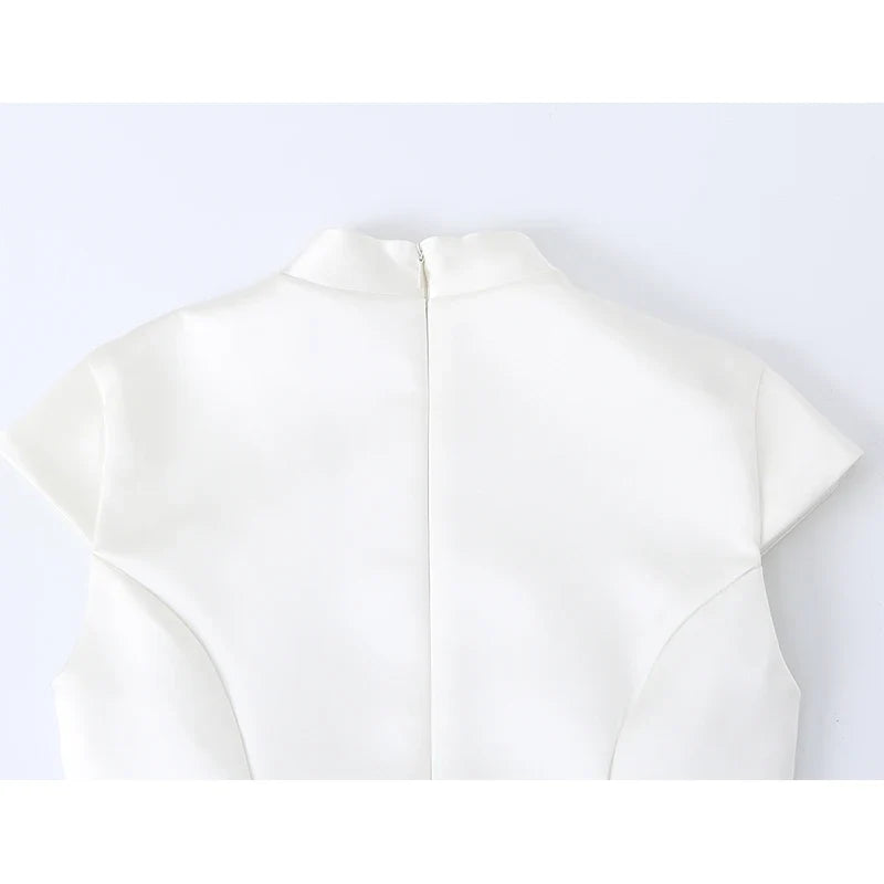 White Satin Mandarin Collar Cheongsam Dresses