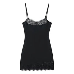 Spaghetti Straps Lace Patchwork Black Mini Sexy Dresses