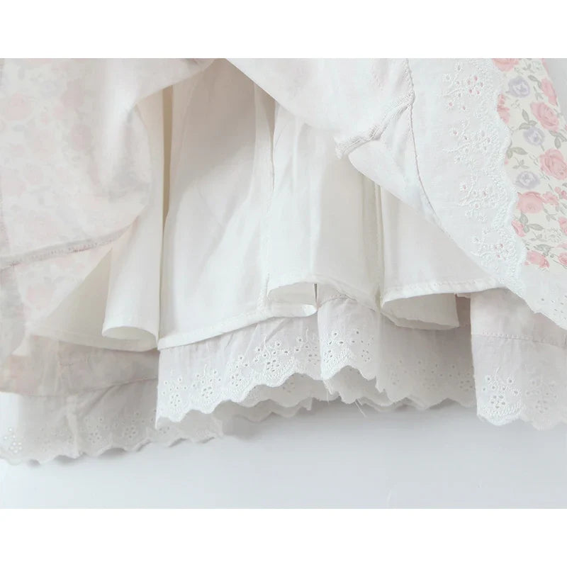 Sweet Elegant O Neck Sleeveless Lace Spliced Floral Print Dresses