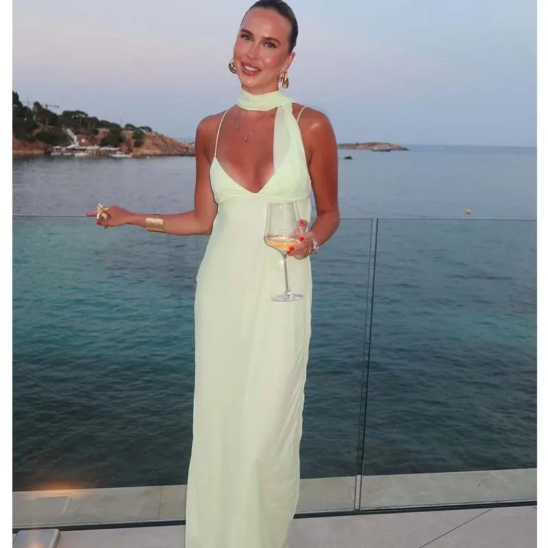 Summer Lime Green Spaghetti Straps Maxi Dresses