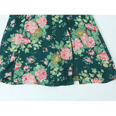 French Style Floral Print Holiday Summer Sleeveless Dresses Sexy Slit Square Neck A-line Midi Dresses