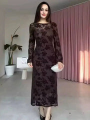 Printed Round Neck Long Sleeved Dresses