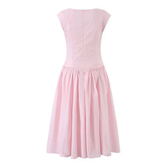 French Sweet Pink Corset Midi Dresses