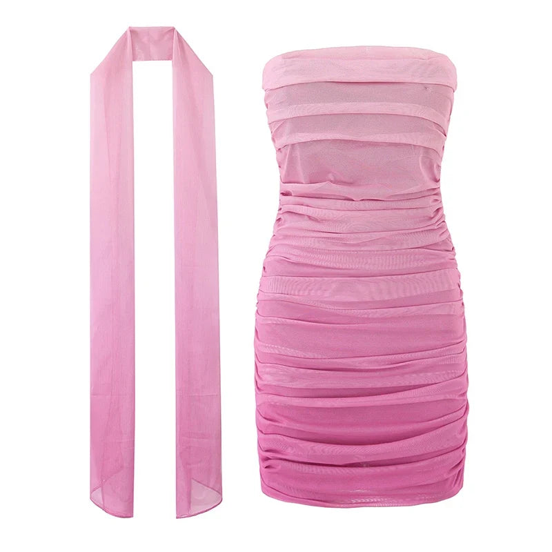 European And American Vacation Ruched Slim Fit Strapless Dresses