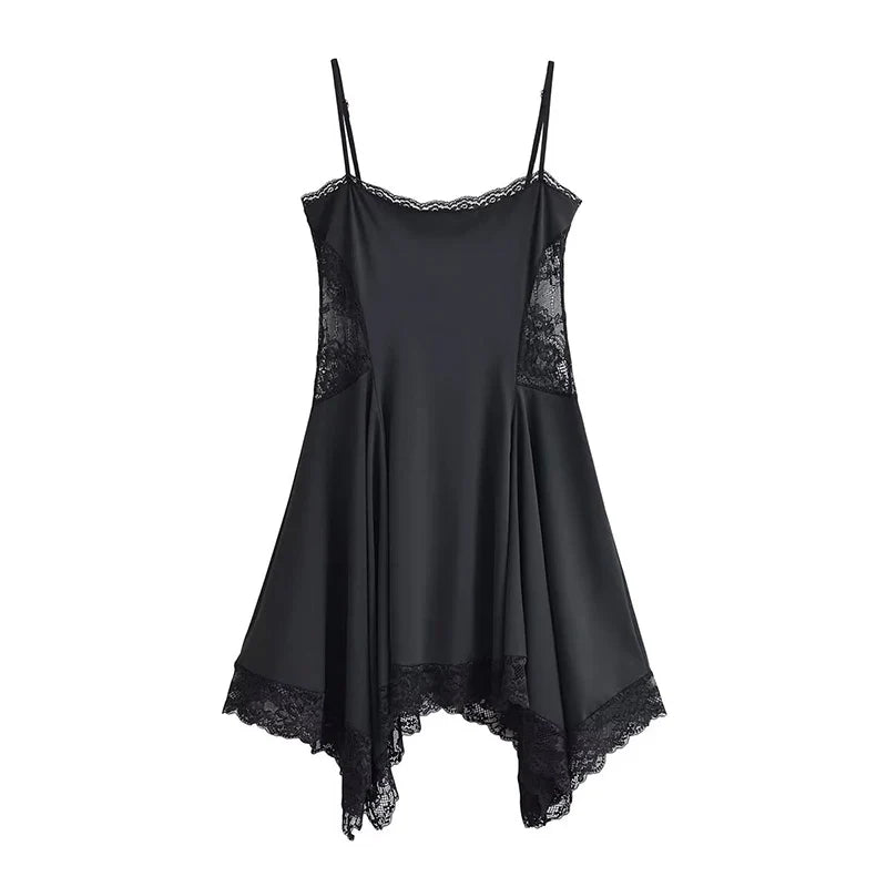 Sexy Spaghetti Straps Lace Patchwork Short Dresses