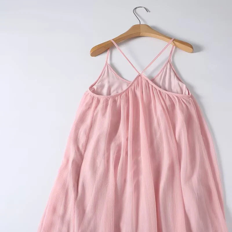 Summer Pink Crinkled Maxi Dresses