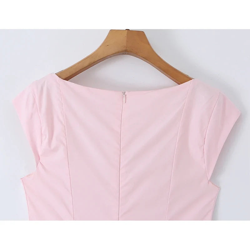 French Sweet Pink Corset Midi Dresses