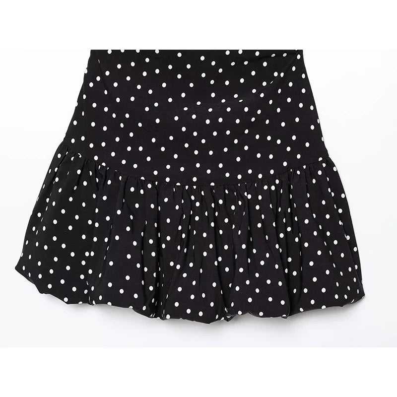 Sweet Girls Slanted Shoulder Polka Dot Mini Dresses
