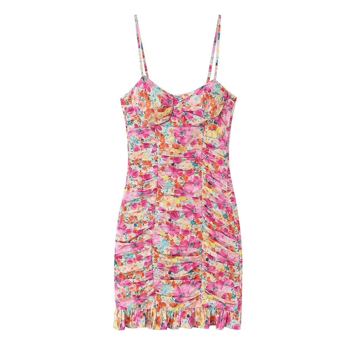Floral Print Draped Bodycon Mini Dresses