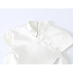 White Satin Mandarin Collar Cheongsam Dresses