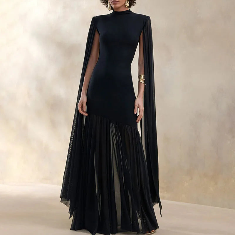 Patchwork Slim Fit Party Dresses Spring Summer O-neck Shawl Sleeve Dresses