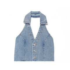 Light Blue Denim Halter Mini Dresses