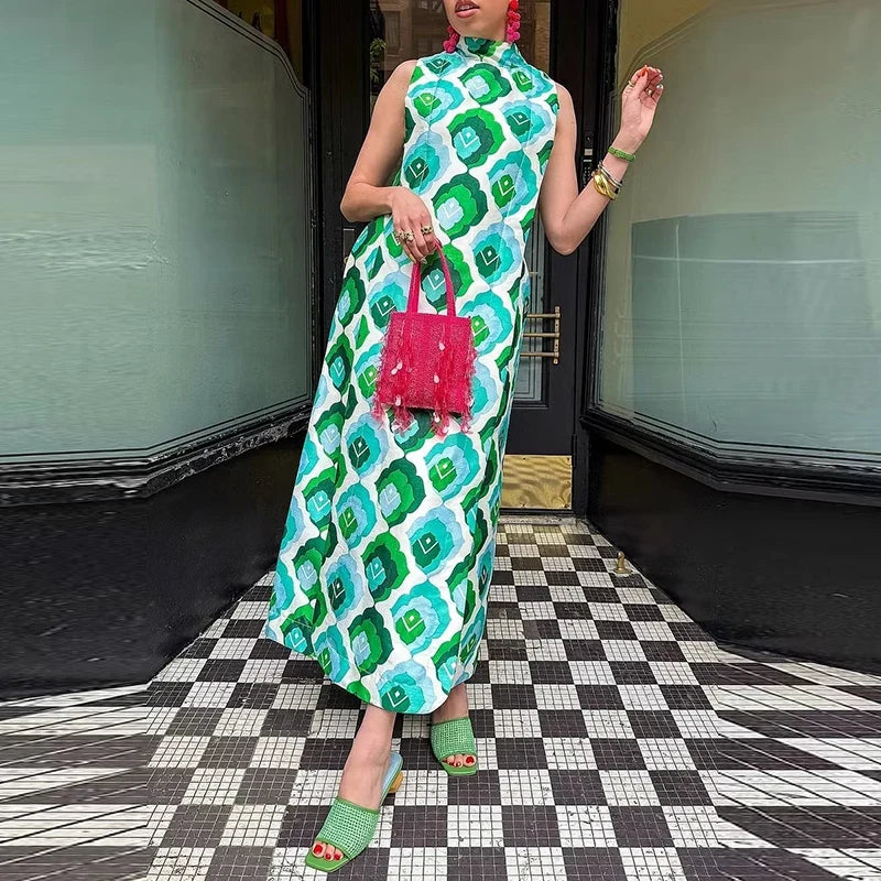Casual Sleeveless Pattern Printed Long Dresses