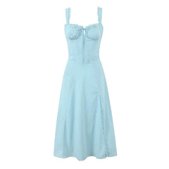 Summer Lace Patchwork Front Slit Bandage Back Sling Sexy Elegant Party Dresses