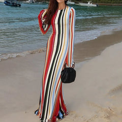 Female O Neck Long Sleeved Hem Party Dresses