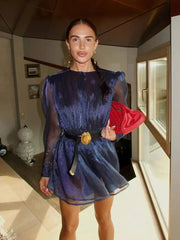 Temperament Round Neck Bubble Sleeve Perspective Dresses