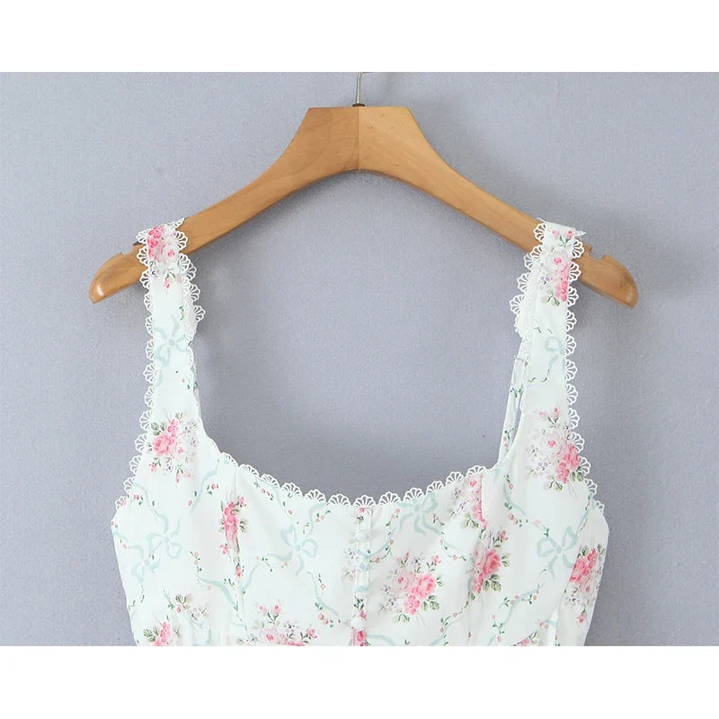 Lace Spliced Rose Floral Print Mini Dresses