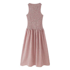Summer O Neck Sleeveless Vintage Casual Plaid Dresses Fit And Flare Summer Midi Long Dresses Female Vestidos