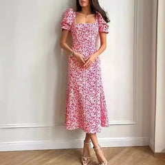Sweet Holiday Dresses Summer Floral Print Short Sleeved A Line Dresses