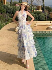 Sweet Printed Hanging Neck Dresses