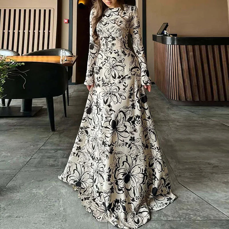 Elegant Floral Print Robe Dresses