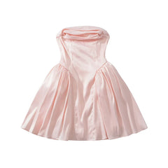 Sexy Elegant Prom Strapless Dresses Lace Up Back White Pink Evening Party Mini Dresses
