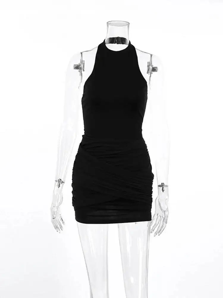 Simple Neck Hanging Sleeveless Waist Slimming Mini Dresses