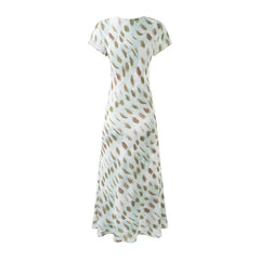 Elegant Girl Short Sleeve V Neck Print A-line Midi Summer Dresses Chic Lady Holiday Robe Party Dress