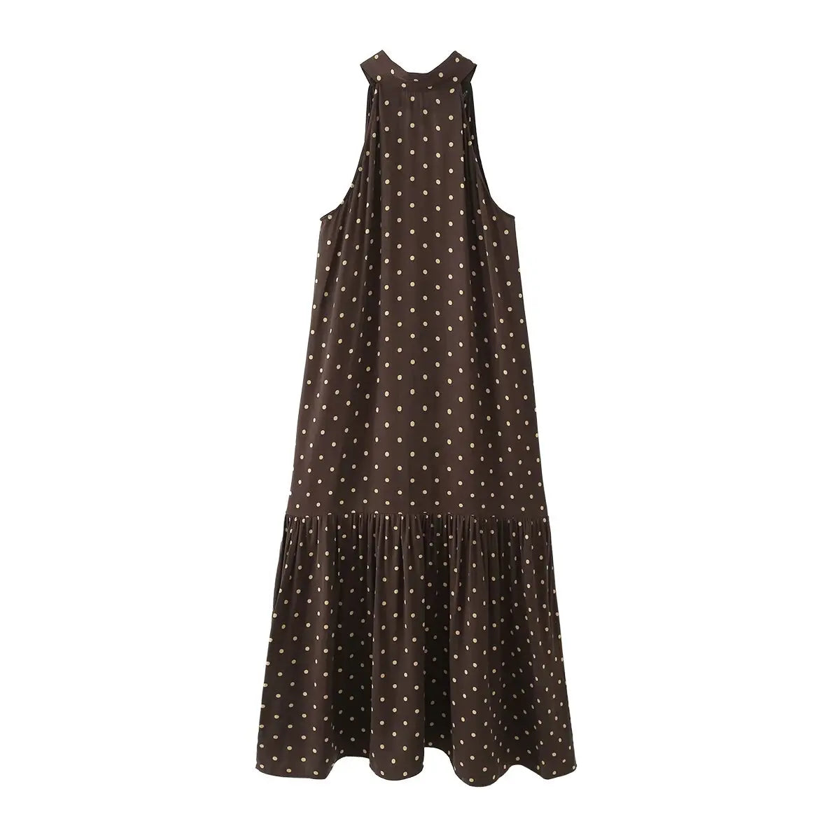 Brown Polka Dot Halter Maxi Dresses