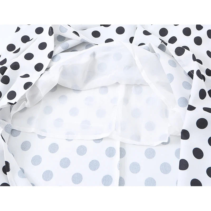 French Vacation Style Versatile White Polka Dot Spaghetti Tie Strap A-line Midi Dresses