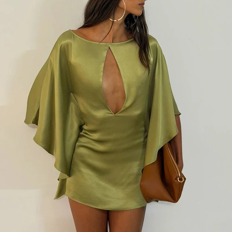 Satin Batwing Sleeve Slim Short Dresses