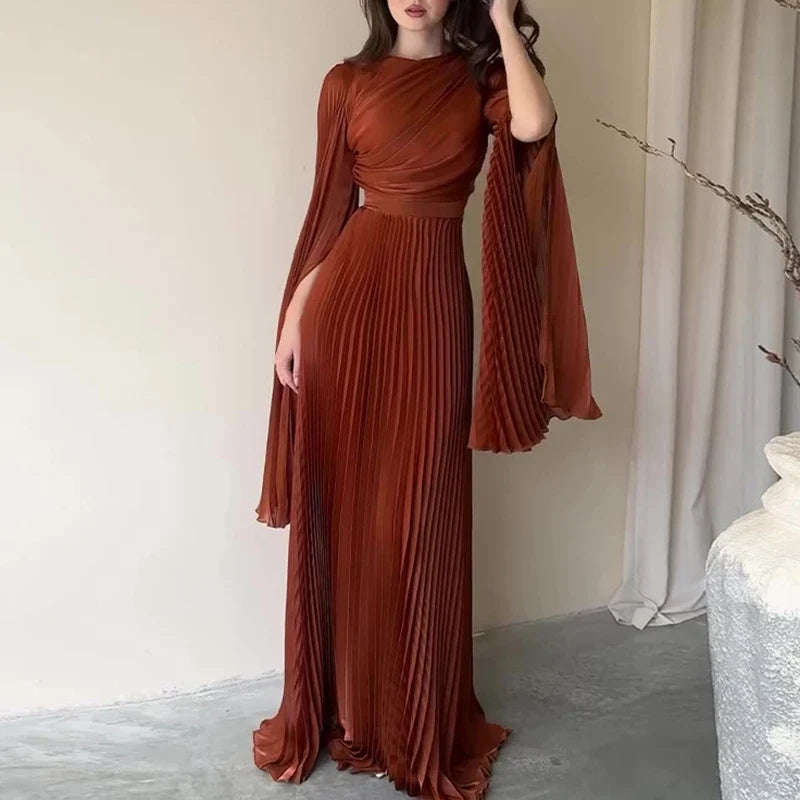 Elegant Solid Color Pleated Robe Dresses