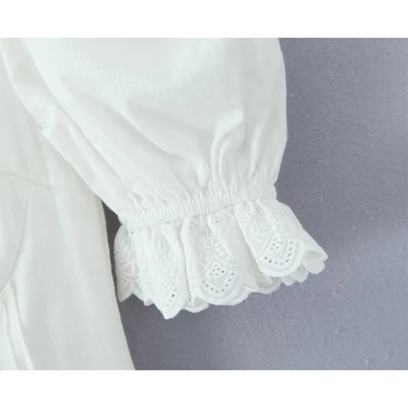 Lace Spliced Bow Beige White Sweet Dresses