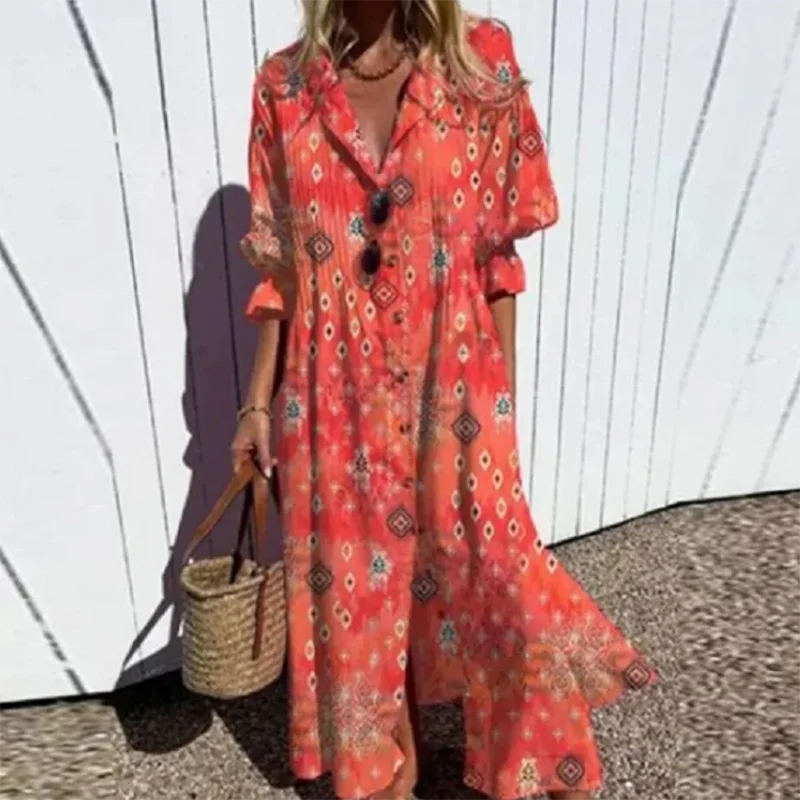 V-neck Single Breasted Shirt Dresses