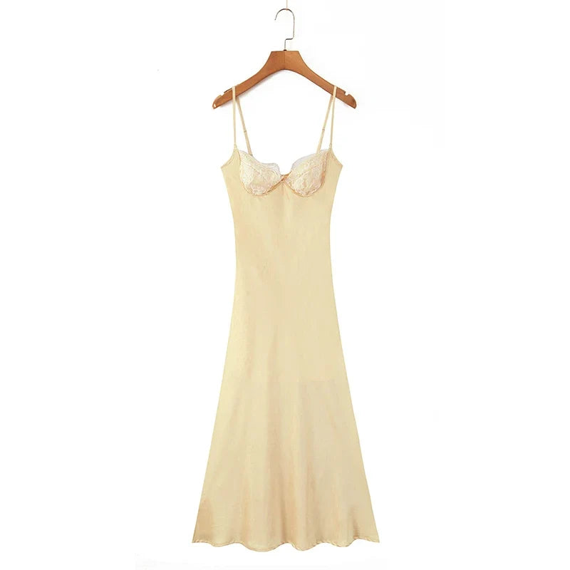 Satin Yellow Sling Sexy Elegant Dresses For Thin Straps A-line Midi Evening Party Dresses Christmas Robe