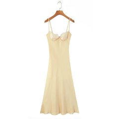 Satin Yellow Sling Sexy Elegant Dresses For Thin Straps A-line Midi Evening Party Dresses Christmas Robe