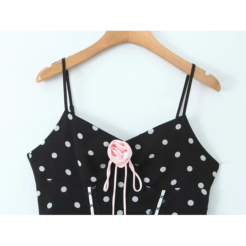 French Retro Romantic Sweet Sexy Slim Fit Polka Dot Flower Sling Dresses