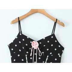 French Retro Romantic Sweet Sexy Slim Fit Polka Dot Flower Sling Dresses
