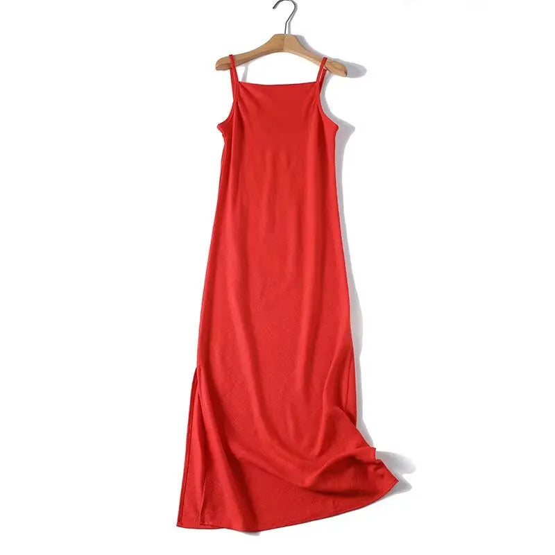 Simple Sexy Red Spaghetti Strap Linen Maxi Dresses