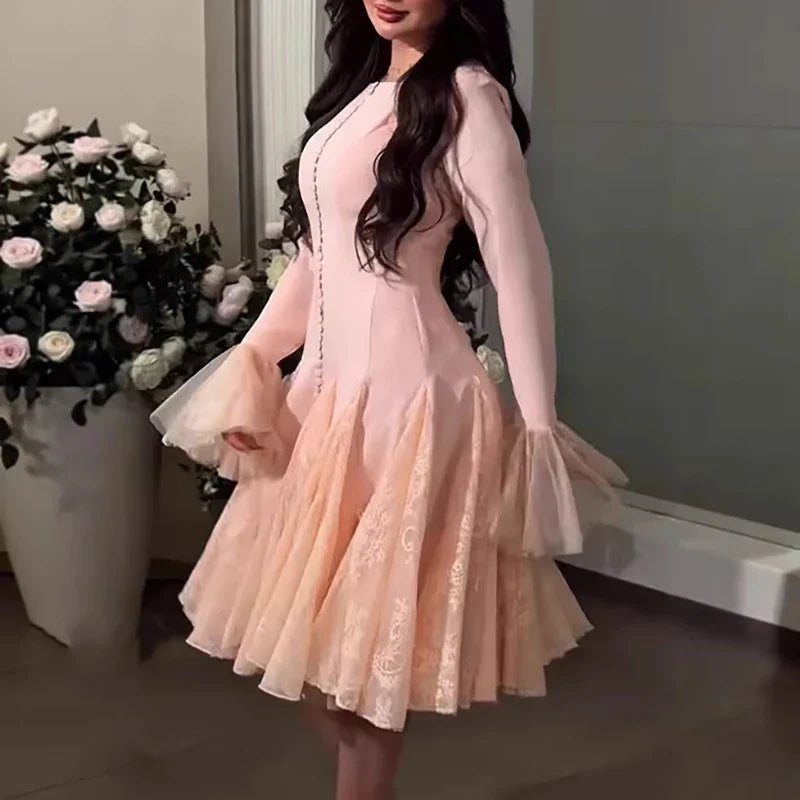 Elegant O-neck Flared Sleeve Guest Dresses