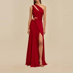 Asymmetry Slash Collar Evening Dresses