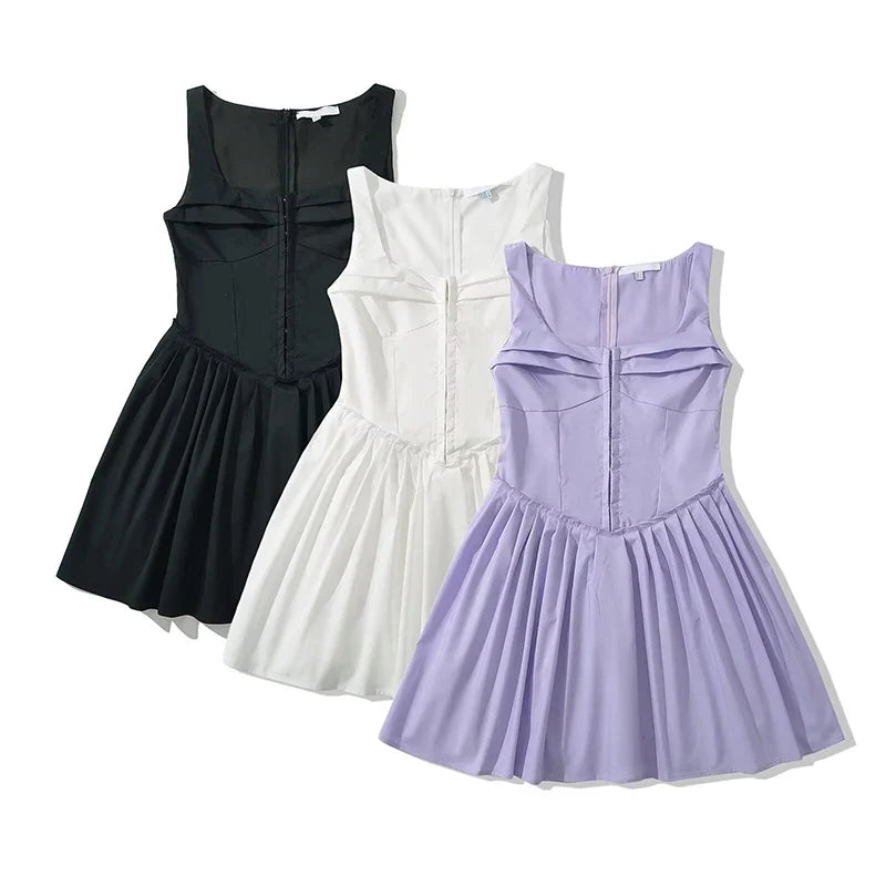 Summer Elegant Party Dresses Arrival Solid Hem Pleated A-line Birthday Dresses