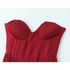 Sexy Elegant Wine Red Pleated Strapless Dresses Fit And Flare Long Evening Party Dresses