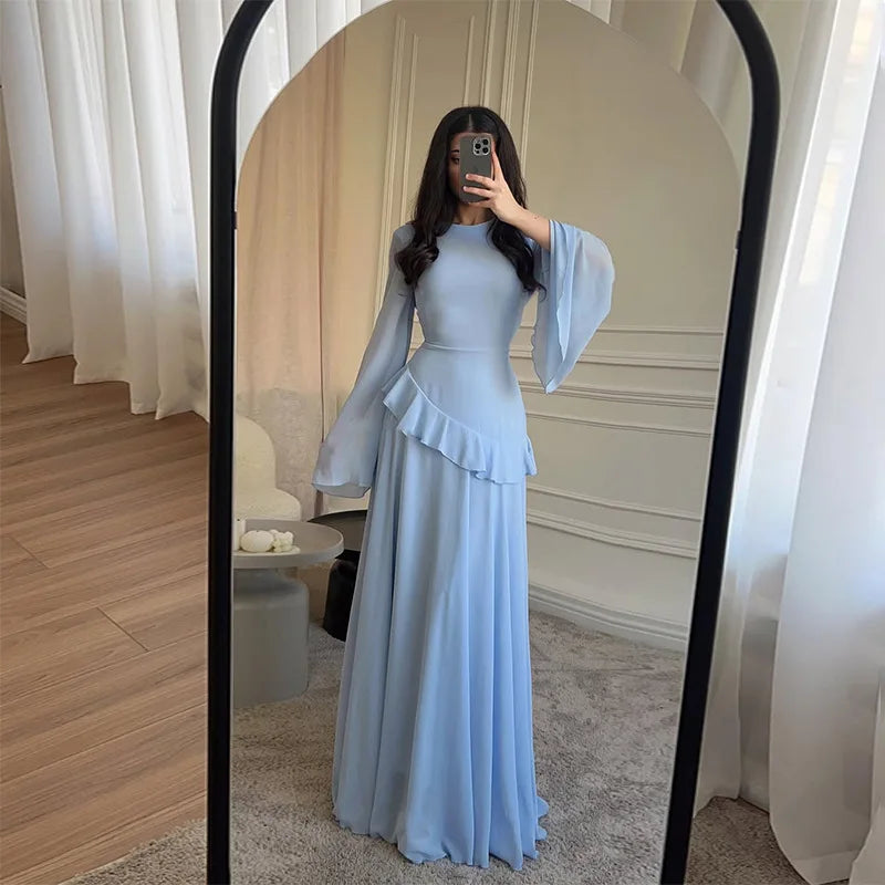 Autumn Round Neck Long Sleeve Irregular Slimming Dresses